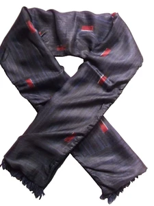 Scarf Vintage Retro MENS 1960s 1970s WOOL NAVY BLACK RED - Picture 1 of 3