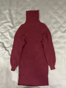 Women's Maroon Turtleneck Knit Sweater Dress Pullover Winter Warm Size S - Picture 1 of 7