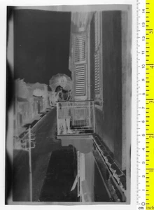 #38395  Greece 1920s. Woman on balcony [most likely in Athens]. Negative film. - Picture 1 of 3