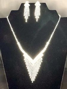 CZ Weiß Statement Hochzeit Halskette Ohrring Schmuck Set - Bild 1 von 2