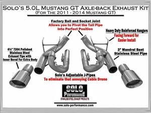 Ford Mustang GT Axle Back Exhaust Coyote 11 12 13 14 Solo Performance - Picture 1 of 9