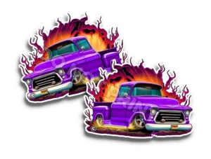 1957 Chevy Pickup Purple Classic Vinyl DECALS Wall Stickers C35508 2 Pack - Picture 1 of 4