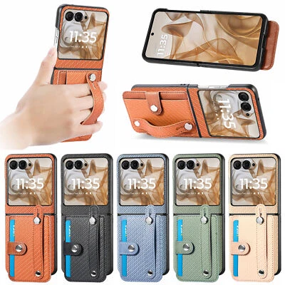 For Motorola Moto Razr 40 50 Ultra Card Wallet Case Wriststrap Stand Phone Cover - Image 1 of 4