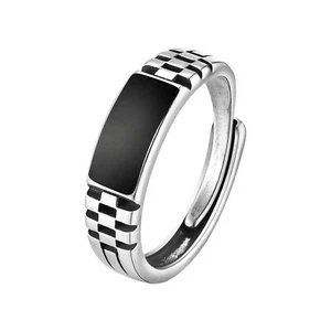 Mens Open Rings Enamel Signet Ring Band Grooved Finger Band, Adjustable Jewelry - Picture 1 of 8