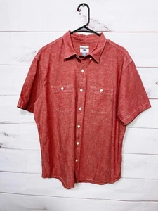 Old Navy Mens Shirt Size XL Slim Fit Red Chambray Pockets Short Sleeve - Picture 1 of 7