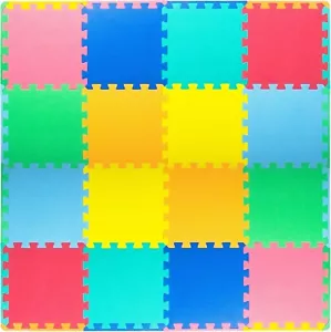 ProSource Foam Puzzle Floor Play Mat with Solid Colors, 16 Tiles - Picture 1 of 5