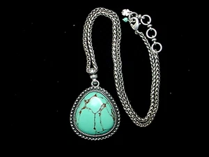 LUCKY BRAND SOUTHWEST STYLE NECKLACE FAUX TURQUOISE STONE PENDANT 21" CHAIN - Picture 1 of 4