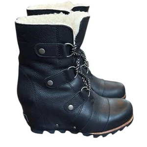 Sorel Joan of Arctic Keilabsatz Stiefel Damen 6 schwarz Leder mittel Lammfell wasserdicht - Bild 1 von 11
