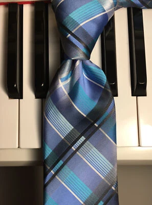 VAN HEUSEN / Impresionante Corbata Poli Cuadros Tartán Tonos Joya Fresca Aguamarina (Nueva) Foto 1 de 4