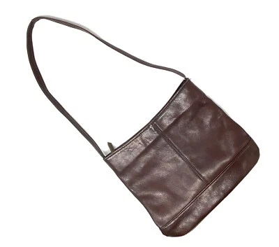 Vintage LE DONNE Leather Purse Shoulder Bag Deep Brown Zip 10” X 9” X 2.5” - Image 1 of 4