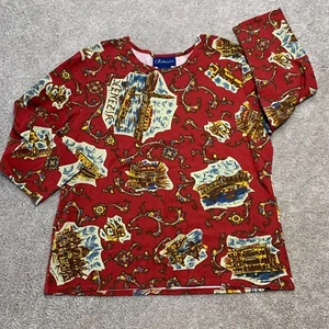 Artscapes Blouse Womens L Red Travel Print 3/4 Sleeve Art-to-Wear Artsy Travel  - Picture 1 of 10