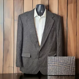 Haggar Jacket Blazer Mens 44L Brown Plaid Tweed Made in USA - Picture 1 of 11