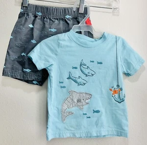 Child Of Mine by Carter 24M Shirt Shorts Set Shark Blue Gray Brand New Soft - Picture 1 of 9