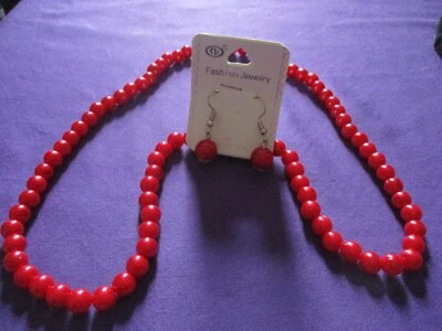 Conjunto de collar y pendiente de plástico para joyería de moda color rojo Foto 1 de 4