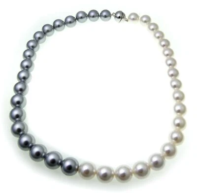 Collier Conchiglia Grigio Bianco 12 MM Argento 925 Collana di Perle Sterling - Immagine 1 di 2