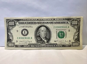 Series 1990 US One Hundred Dollar Bill $100 Minneapolis I 03029161 A - Picture 1 of 3