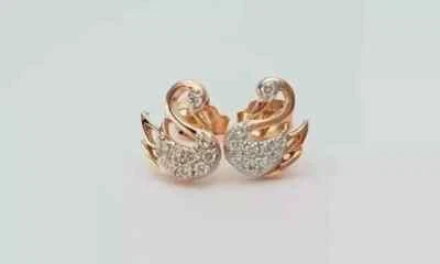 Lindo pendiente de natación de diamantes simulados de corte redondo de 2 quilates enchapado en oro rosa de 14 k Foto 1 de 4