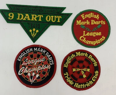 Lot Of 4 Patches English Mark Darts Triple Hattrick Club Bull's-Eye League Champ - Image 1 of 4