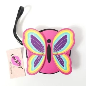 Luv Betsey Johnson Hot Pink/Rainbow Wings Butterfly Coin Purse Wristlet Bag NWT - Picture 1 of 10