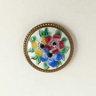Button Antique - Enamel Relief - 23 MM Encrustations Button - Image 1 of 4