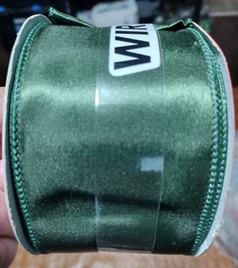 FOREST GREEN SHINY FABRIC RIBBON 2.5" WIDE 25' LONG WIRE EDGE SPOOL - Picture 1 of 1