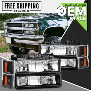 Black Housing Headlight Amber Corner Bumper Lamp fit 94-00 Chevy C/K C10 Pickup - Picture 1 of 12