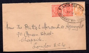 India - 1930s KGV Cover to London with Bombay Late Fee Paid Cachet - Bild 1 von 2