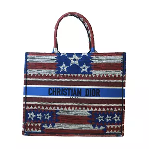 Christian Dior CD American Flag Book Tote Handbag Tote Bag Canvas Blue/Red - Picture 1 of 13