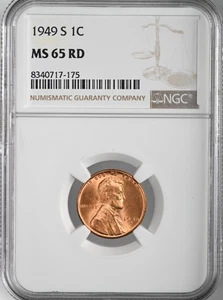 1949-S 1C LINCOLN WHEAT CENT "SAN FRANCISCO MINT" NGC MS65 RD (RED)#8340717-175 - Picture 1 of 4