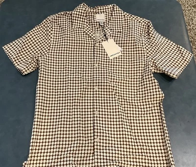 INDUSTRY Men’s S Brown & Ivory Geometric Design Short Sleeve Dress Shirt NWT $58 - Image 1 of 4