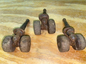 3 Antique Dual Wooden Wheel Swivel Casters – Drive Stem – Rustic Furniture - Picture 1 of 7