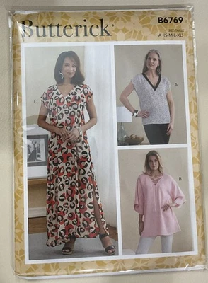 Butterick B6769 V-Neck Top, Tunic & Caftan w Sleeve Variations Sz S-XL UNCUT - Image 1 of 2