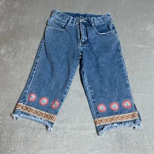 Pantalones Capri Vintage Arizona Niñas 10 Azul Denim Bordado Recortado Boho Hippie - Imagen 1 de 5