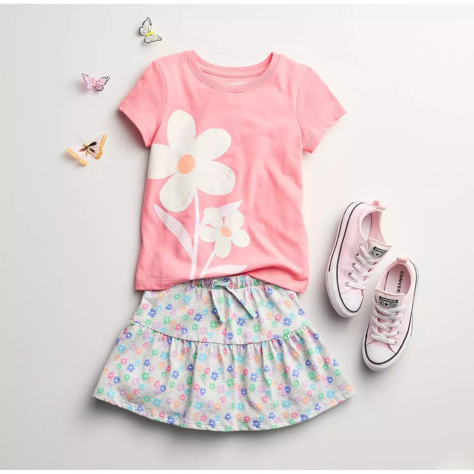 NEW Girls Size 6 Coral Tee by Jumping Beans – White Flower Graphic - Image 1 of 1