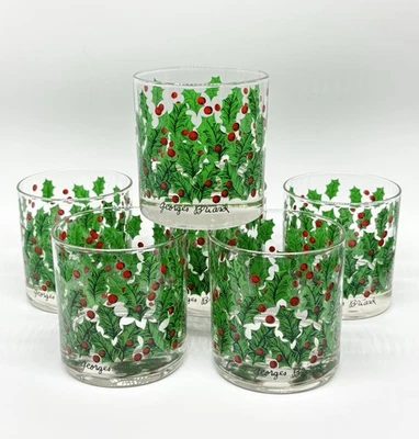 Vasos de colección Georges Briard Holly Berry Navidad dobles rocas antiguas  Foto 1 de 4