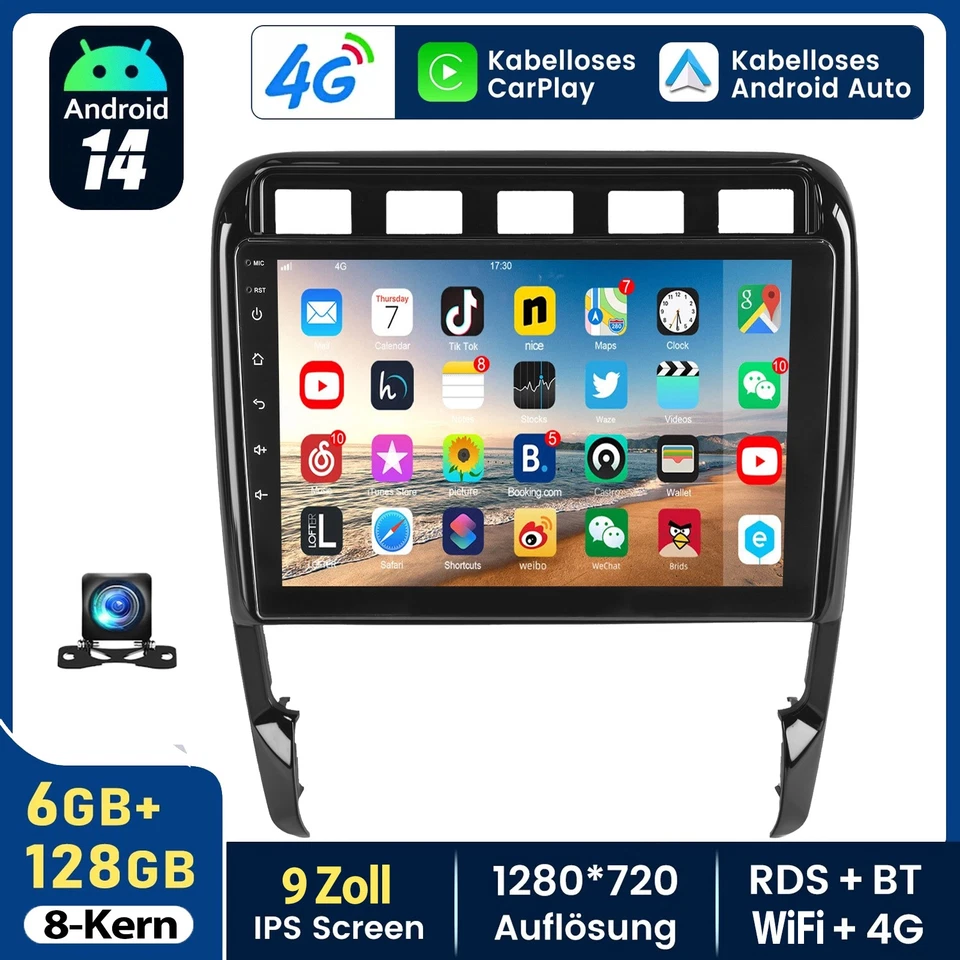 Für Porsche Cayenne 9PA CarPlay Android 14 Autoradio GPS NAVI WIFI KAM BT 6+128G - Bild 1 von 4