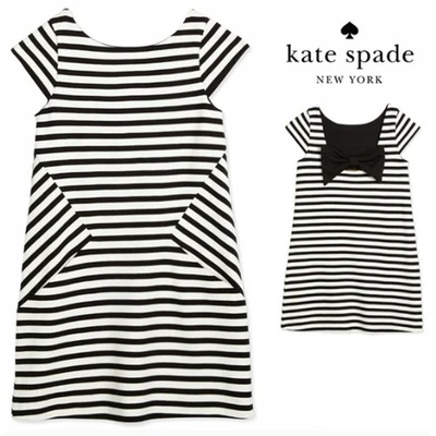 Kate Spade Black & White Striped Bow Dress Size 152 / 12Y - Image 1 of 4
