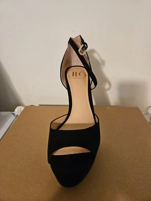 Jennifer Lopez Mujer Zapatos Negro Gamuza Patente Plataforma Tacones Talla 8 Foto 1 de 3