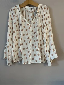 Zara Cream & Pink Polka Dot Sheer Top - Size Medium - Picture 1 of 3