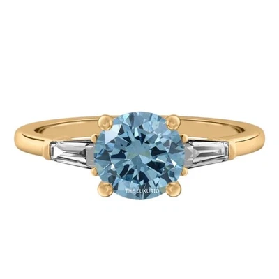 Diamond Women Ring Fancy Intense Blue IGI Round 1.4 Ct Lab Grown 14K Yellow Gold - Image 1 of 4