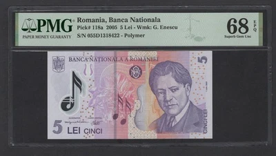Romania 5 Lei 2005 P118a Uncirculated Grade 68 - Image 1 of 2
