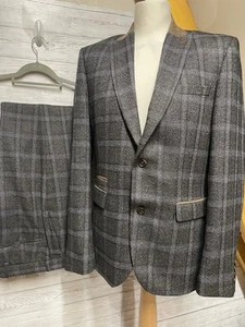 Next Tailoring Calce Ajustado Marrón Gris Cuadros 2 Piezas Traje Chaqueta 40R Pantalones 30R - Imagen 1 de 12