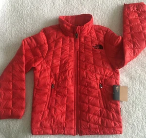 North Face Boy Thermoball Quilted Eco Zip Red Black Logo Warm Jacket XS 6 new - Picture 1 of 5