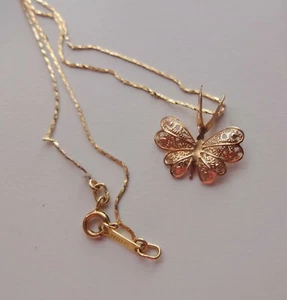 Vtg 14k Yellow Gold Fine Butterfly Chain Pendant Necklace - Picture 1 of 8