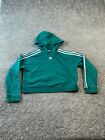 Adidas Sweater Womens Extra Small Green White Hoodie Cropped Trefoil Ladies
