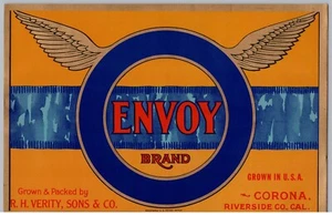 Envoy Lemons Vintage Mid-Century Fruit Crate Label, Corona Riverside Cool Art A2 - Picture 1 of 2