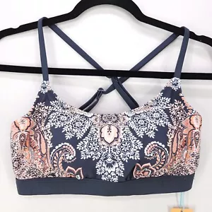 Kona Sol Boho Bikini Oberteil Damen klein grau Paisley Crossback gepolstert gefüttert - Bild 1 von 12