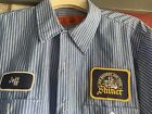 Shiner Beer LARGE Beer workshirt white pin stripe on blue Texas Lone Star Pearl  for sale