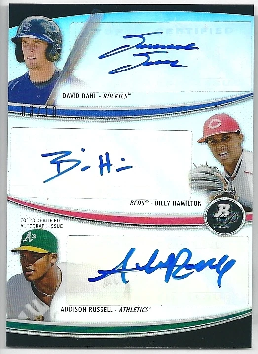 2013 Bowman Platinum DAVID DAHL- BILLY HAMILTON- ADDISON RUSSELL Auto #03/10 SP - Image 1 of 1