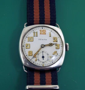 Vintage 1915's Porcelain Dial ZENITH Sterling Trench Military Men's Watch - Picture 1 of 10